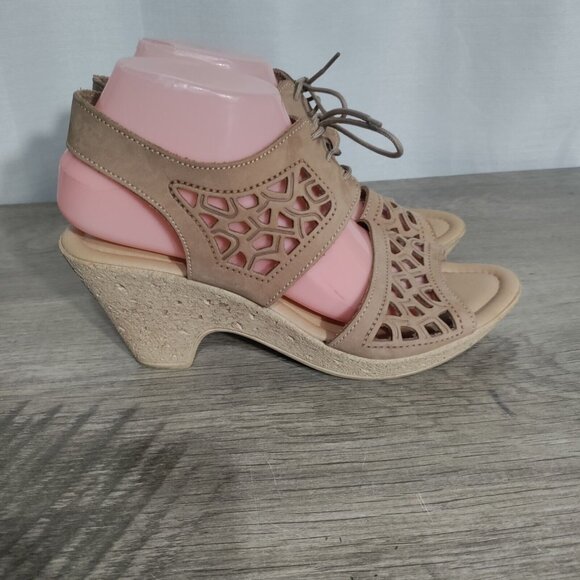 Spring Step Lamay Beige Leather Upper Open-toe Lace-up Wedge Size 40 US 10 - Picture 3 of 9